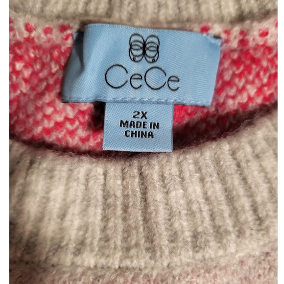 CeCe/Workshop SET 2  Women's Gray/Blue Heart Pattern Crewneck Sweater Size 2XL - Picture 7 of 8